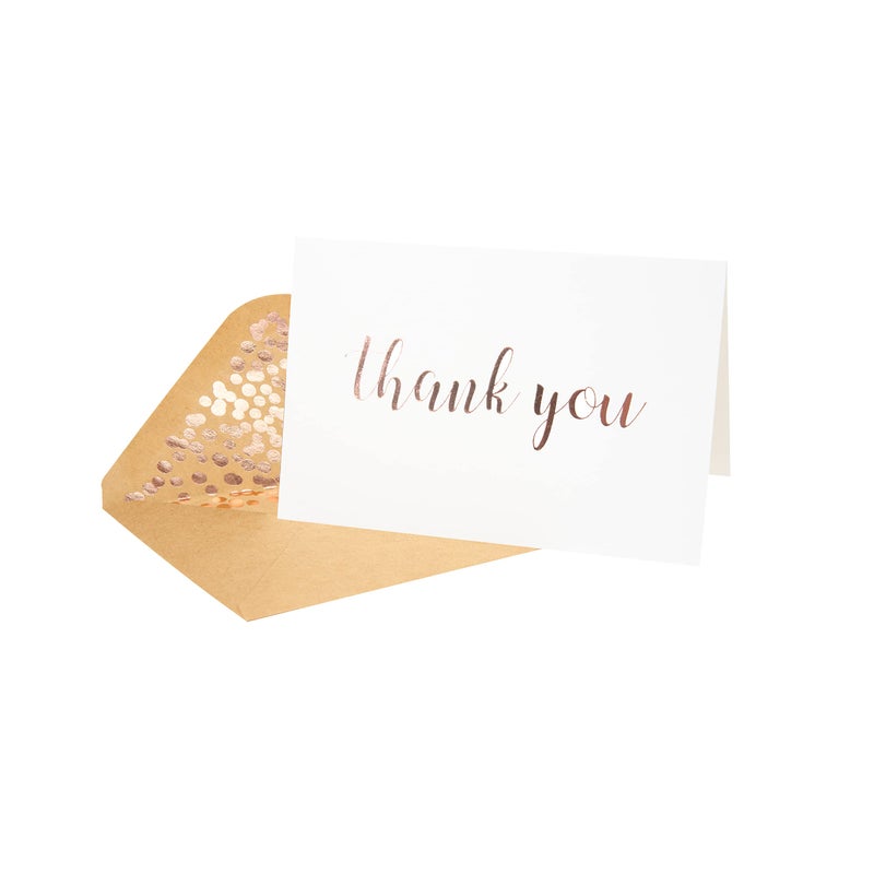 CHRIZ.Z Thank You Cards - Blank 50 Pack White Cards with Rose Gold Foiled Thank You Printed with 52 Foil Embossed Kraft Envelopes 4" x 6" - for Wedding Bridal Shower Baby Shower Birthday Party - Image 3